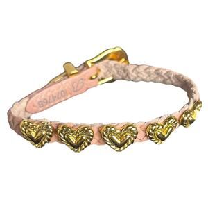 Brighton Leather Pink Roped Gold Heart Braid Bracelet Fabric Pouch Set Adjusts